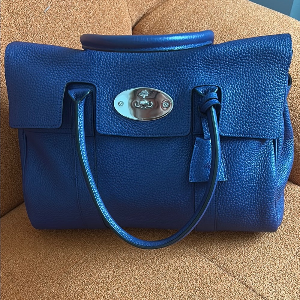 Mulberry Blue Leather Satchel with Classic Design
